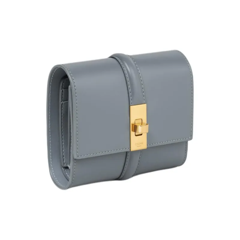 CELINE Smooth Finish Calfskin Wallet Small Size Women's Blue Gray-1