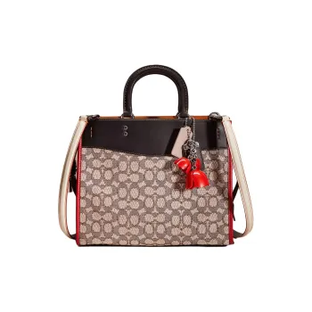 COACH Rogue Glove Tanned Leather Tote Bag Portable Crossbody Bag Shoulder Bag Large Size Women's Silver/Chocolate Black