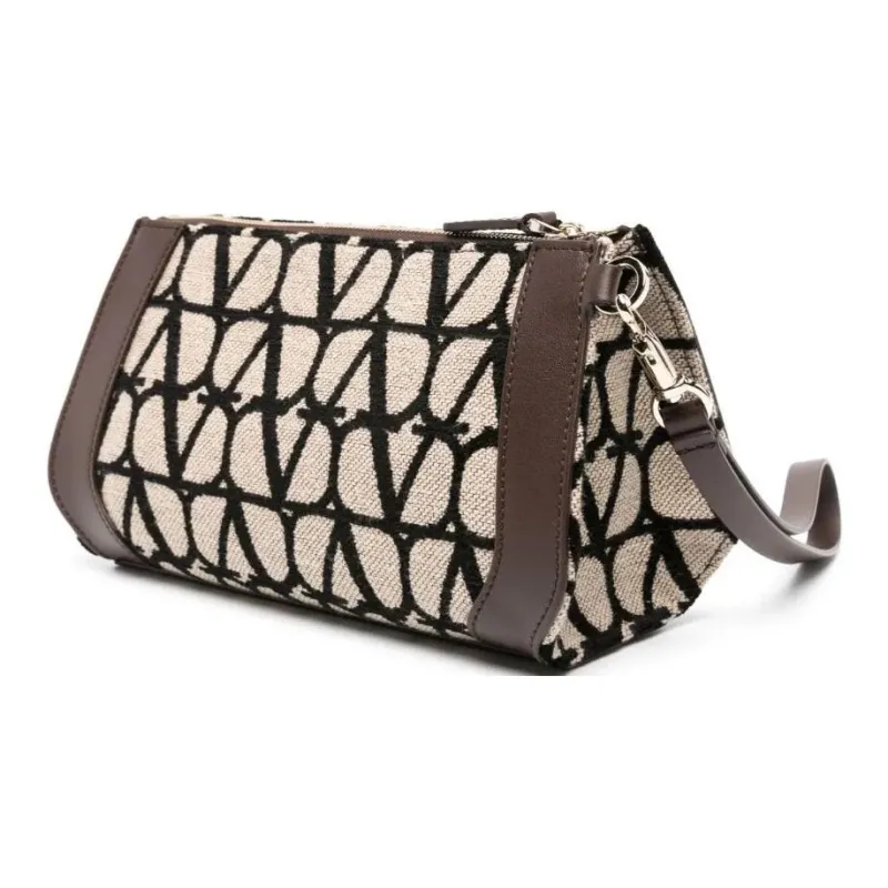 Valentino Canvas Canvas Bag Clutches Women's Beige & Brown With Black-1