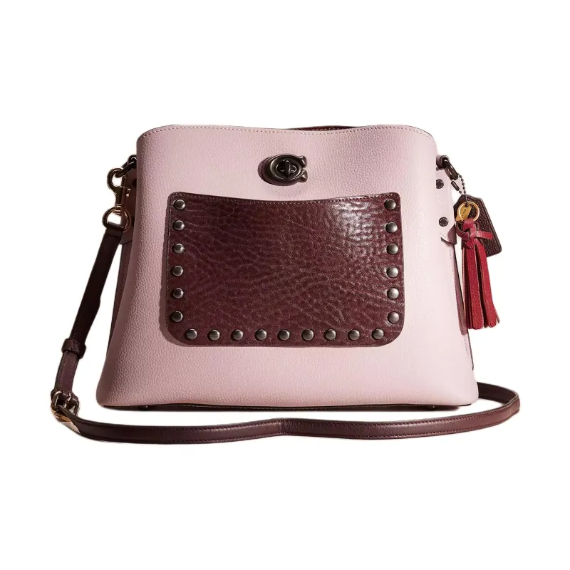 COACH Willow Polished Pebbled Leather Crossbody Bag Shoulder Bag Women's White Aluminum With Ice Purple Multicolor-0
