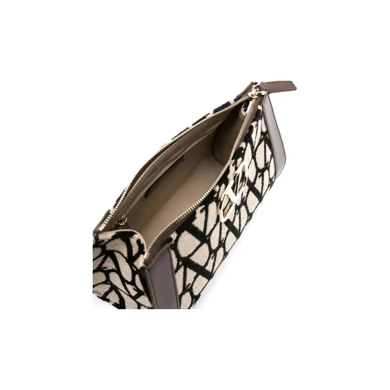 Valentino Canvas Canvas Bag Clutches Women's Beige & Brown With Black-2