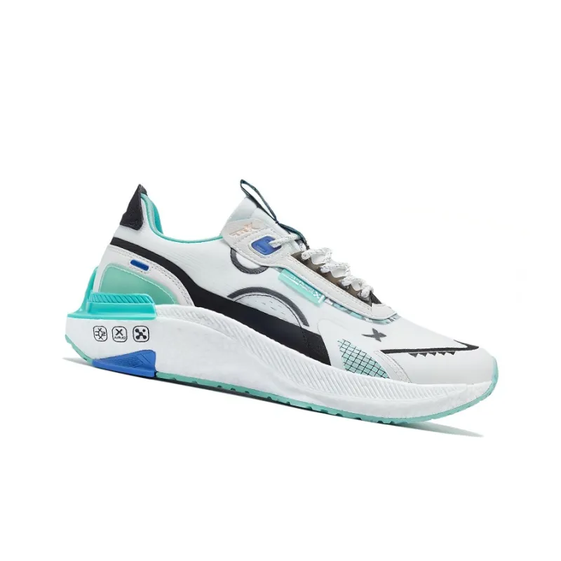 XTEP Shock Absorbing, Non Slip, Wear Resistant, Breathable And Lightweight Low Top Running Shoes Men's White Black Blue-1