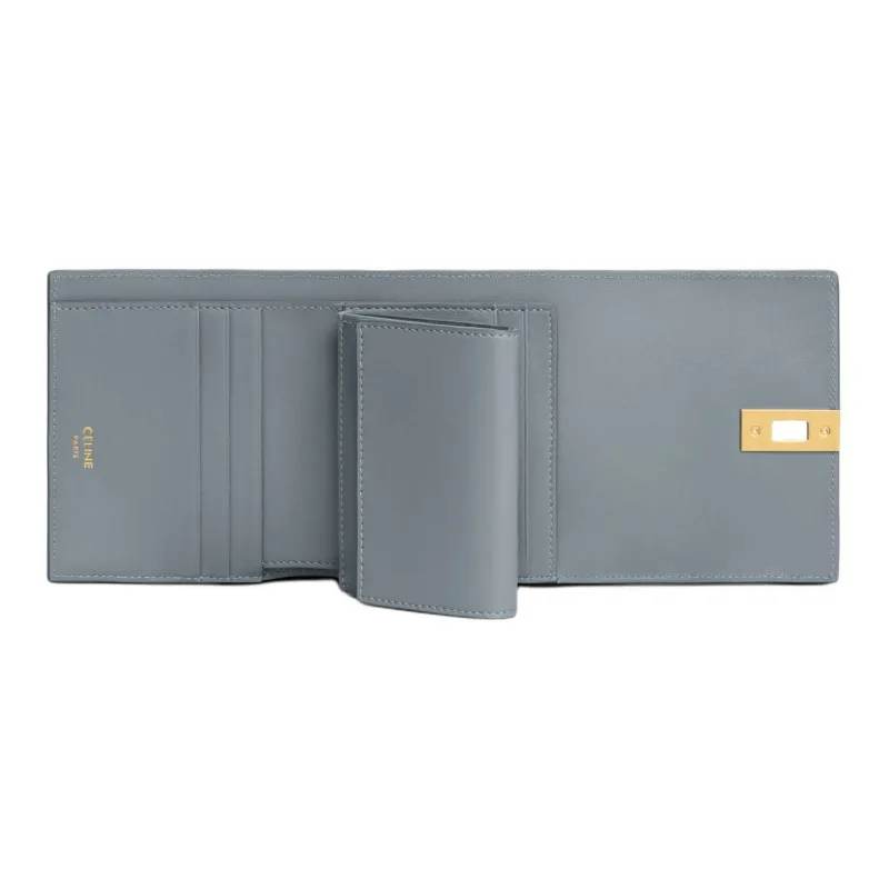 CELINE Smooth Finish Calfskin Wallet Small Size Women's Blue Gray-3