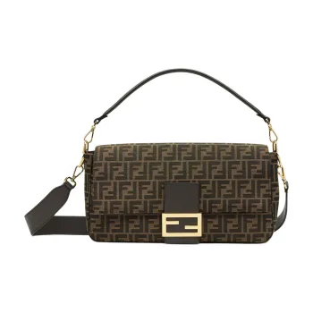 FENDI Jacquard Fabric Baguette Bag One Shoulder Handbag Unisex Brown