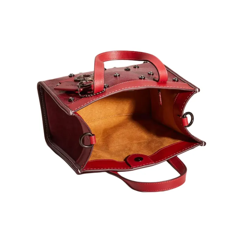 COACH Calfskin With Suede Tote Bag, Shopping Bag, Shoulder Bag, Crossbody Bag, Handbag Trumpets Women's Tin & Red-2