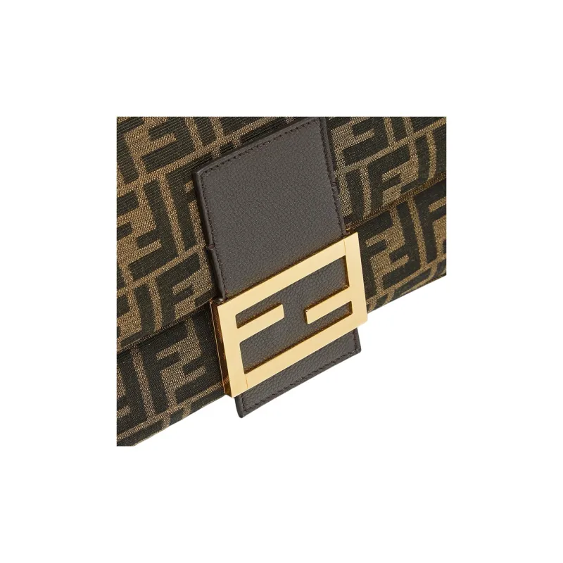 FENDI Jacquard Fabric Baguette Bag One Shoulder Handbag Unisex Brown-4