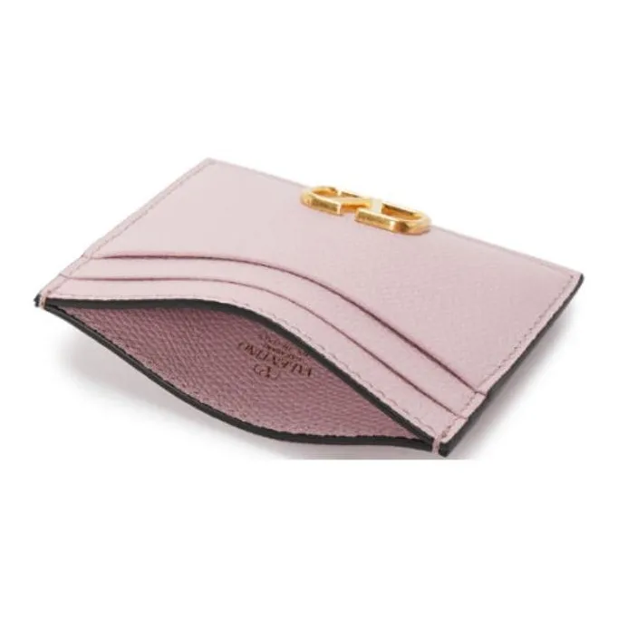 Valentino Grain Calfskin Card Holder Women's Light Pink-3