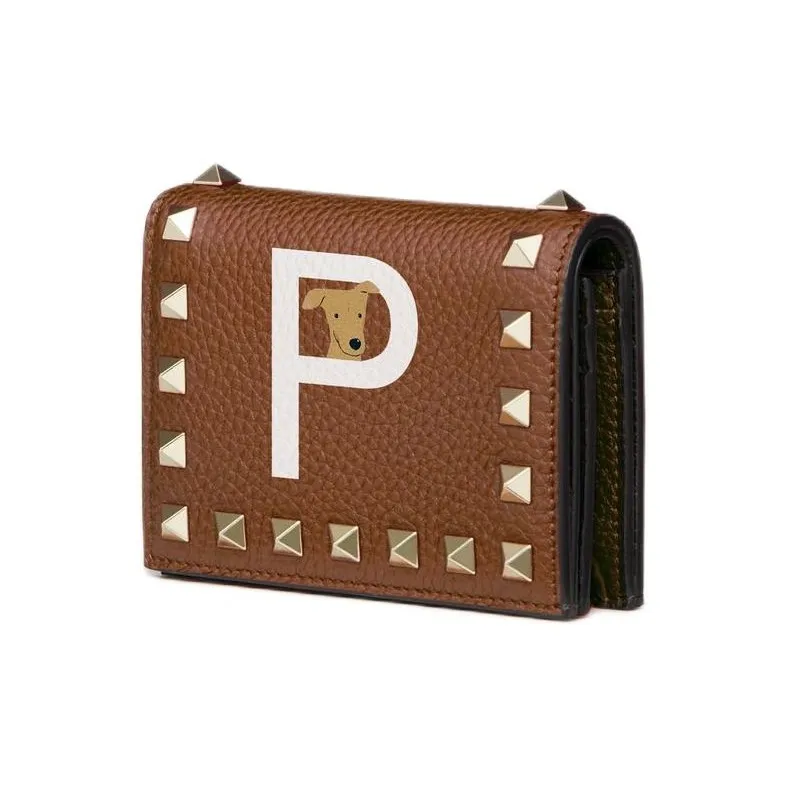 Valentino GARAVANI ROCKSTUD Grained Calfskin Wallet Women's Horse Saddle Color/White-1