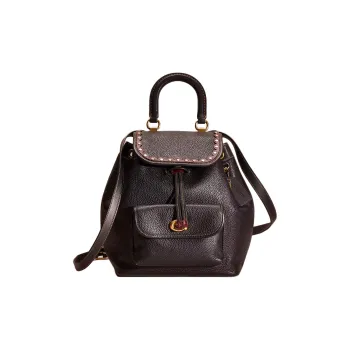 COACH Riya Soft Eggstone Leather With Glove Tanned Leather Backpack Medium Size Women's Brass & Black