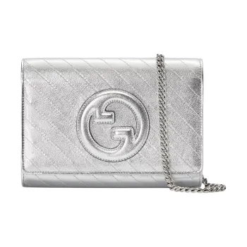 GUCCI Blondie Leather Shoulder Bag, Crossbody Bag, Wallet Women's Silver