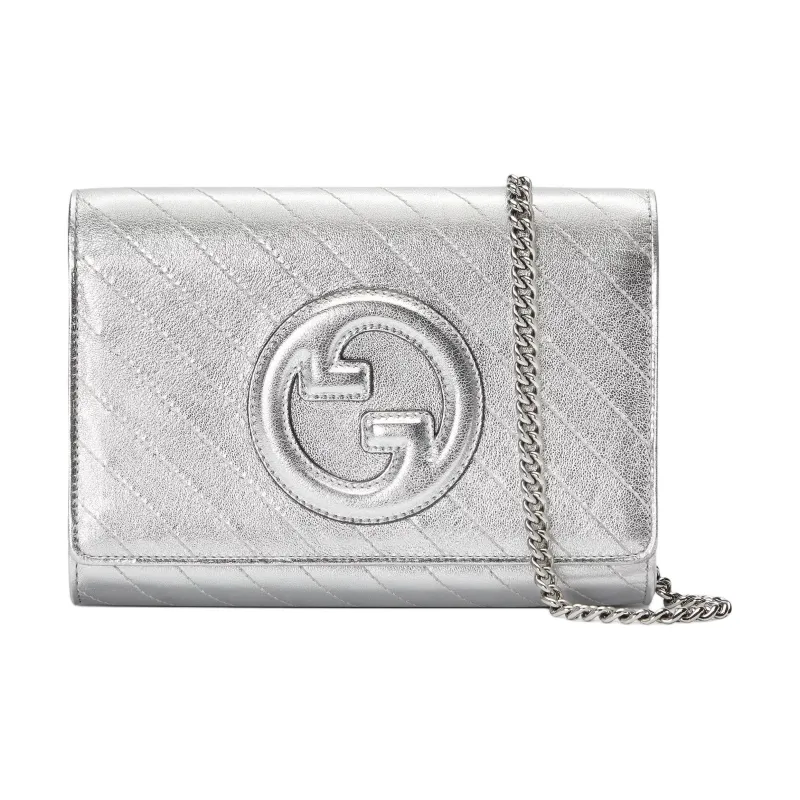 GUCCI Blondie Leather Shoulder Bag, Crossbody Bag, Wallet Women's Silver-0