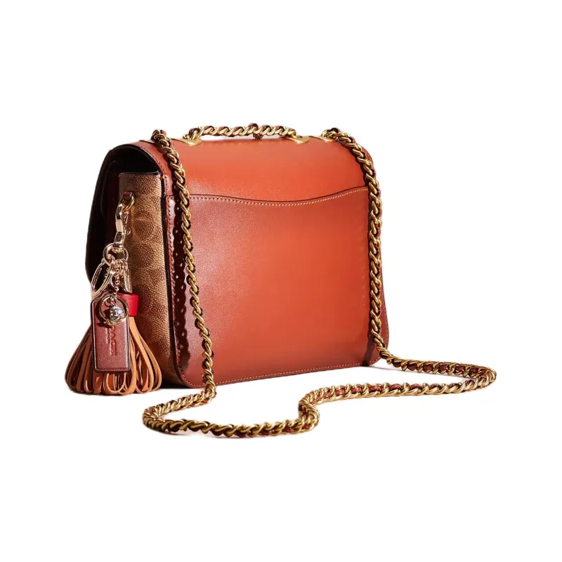 COACH Madison Coated Canvas With Refined Calfskin Crossbody Bag, Shoulder Bag Regular Women's Brass & Tan & Rusty Red-1