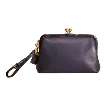 COACH Kisslock Glove Tanning Wrist Bags Clutches Small Size Women's Brass & Black Multicolor