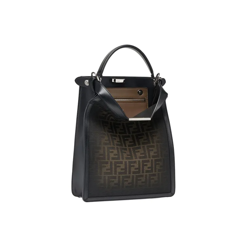 FENDI Fabric With Leather One Shoulder Handbag, Crossbody Bag Small Size Men's Brown-3