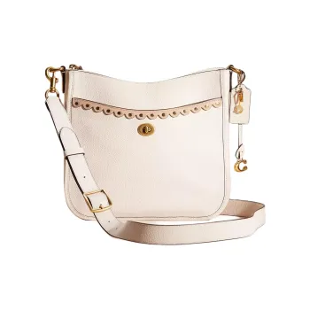 COACH Chaise Polished Pebbled Leather Shoulder Bag Crossbody Bag Large Size Women's Brass & Chalk