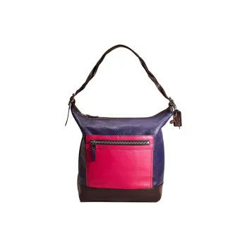 COACH Legacy Glove Tanning Handbag Shoulder Bag Large Size Women's Black With Marine Blue And Multicolor