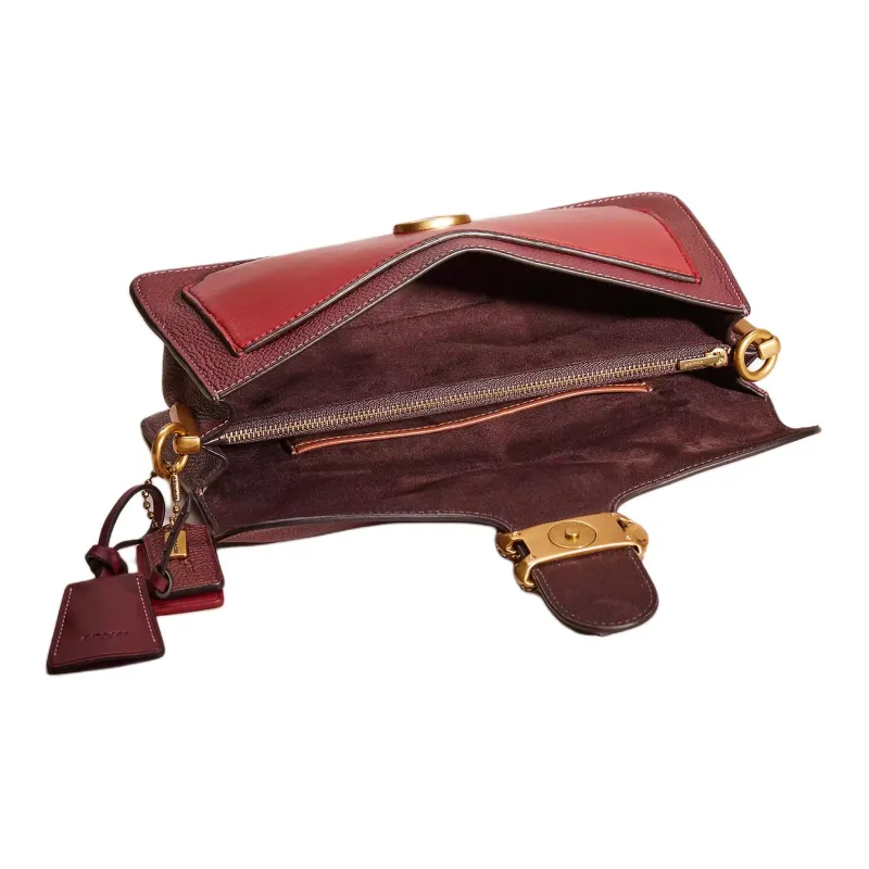 COACH Tabby Polished Pebbled Leather Portable Crossbody Bag Shoulder Bag Medium Size Women's Brass & Burgundy-2