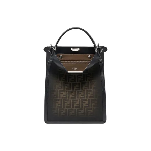 FENDI Fabric With Leather One Shoulder Handbag, Crossbody Bag Small Size Men's Brown