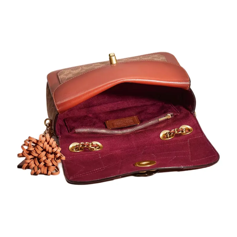 COACH Madison Coated Canvas With Refined Calfskin Crossbody Bag, Shoulder Bag Regular Women's Brass & Tan & Rusty Red-2