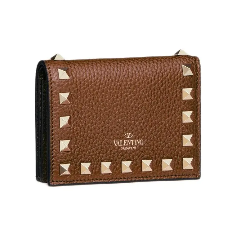 Valentino GARAVANI ROCKSTUD Grained Calfskin Wallet Women's Horse Saddle Color/White-2