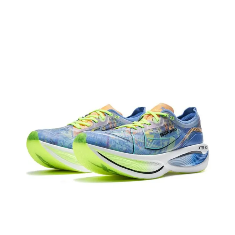 XTEP 160X 3.0 Pro Cushioning Anti Slip And Wear Resistant Low Top Running Shoes Men's Blue Green Orange-2