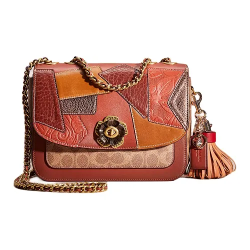 COACH Madison Coated Canvas With Refined Calfskin Crossbody Bag, Shoulder Bag Regular Women's Brass & Tan & Rusty Red