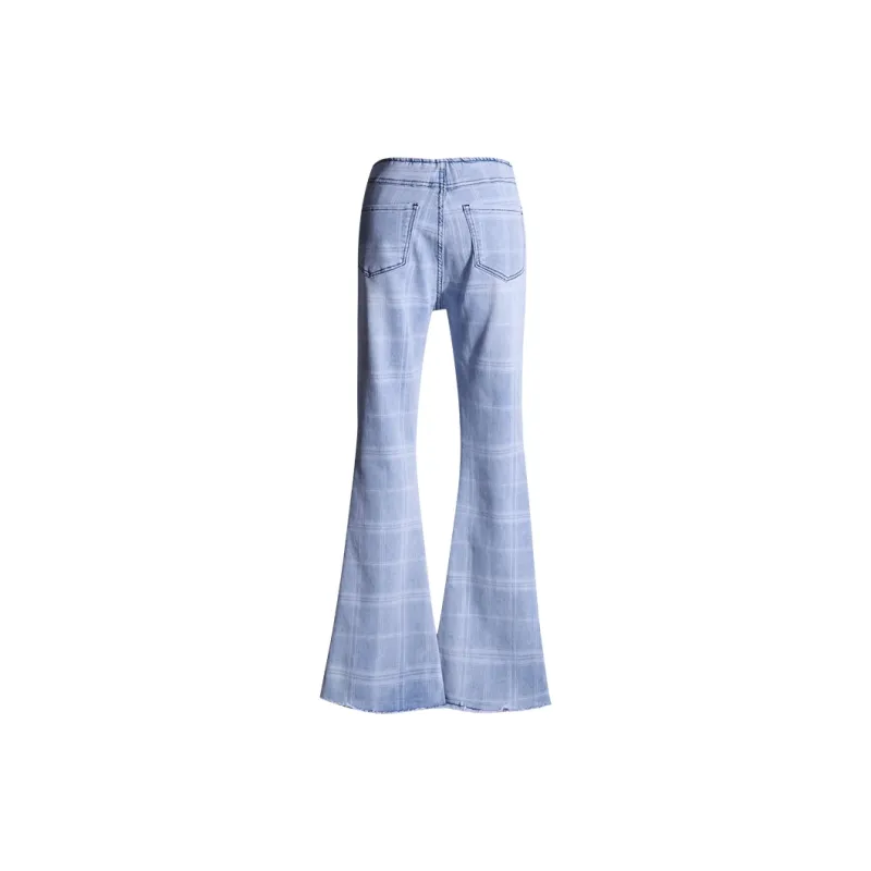 Wen Shan Jeans Women's Plaid Blue-8