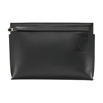 LOEWE T Pouch Bag Cow Leather Clutch Small Size Women's Black