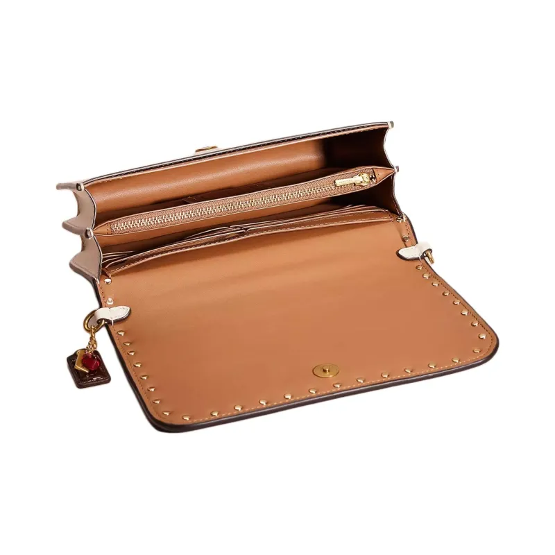 COACH Bea Premium Calfskin Shoulder Bag Crossbody Bag Small Size Women's Brass & Chalk-2