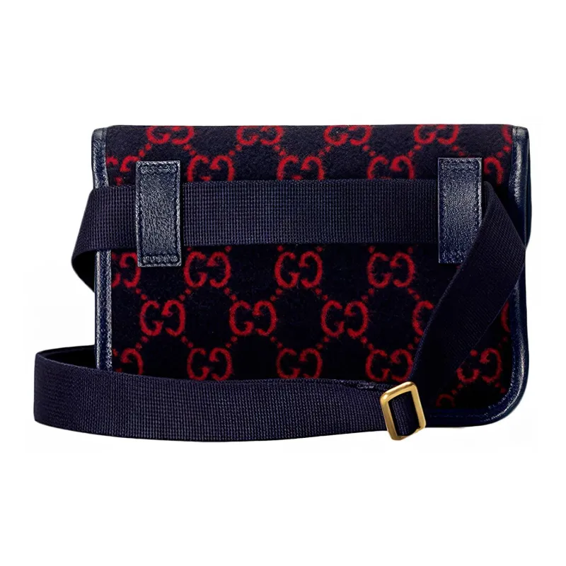GUCCI Wool Bonded Leather Shoulder Bag Crossbody Bag Sling Bag Fanny Pack Unisex Red Blue-1