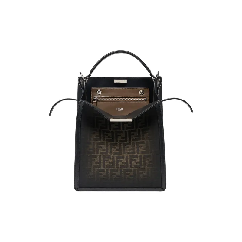 FENDI Fabric With Leather One Shoulder Handbag, Crossbody Bag Small Size Men's Brown-1