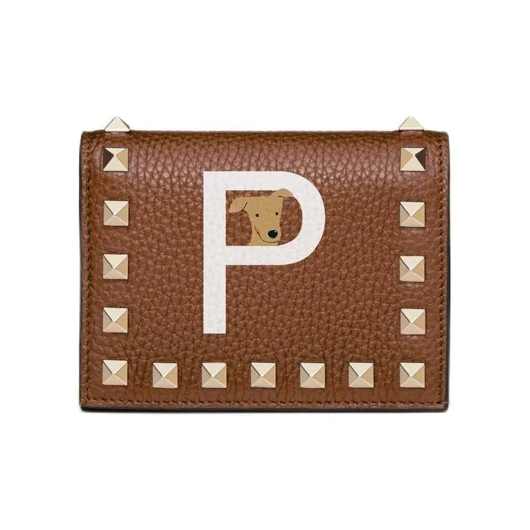 Valentino GARAVANI ROCKSTUD Grained Calfskin Wallet Women's Horse Saddle Color/White-0