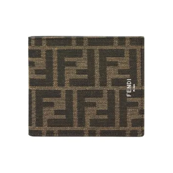 FENDI Jacquard Fabric With Leather Wallet Men's Brown