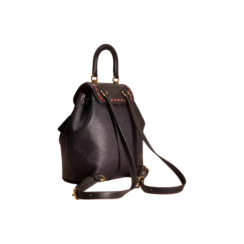 COACH Riya Soft Eggstone Leather With Glove Tanned Leather Backpack Medium Size Women's Brass & Black-1