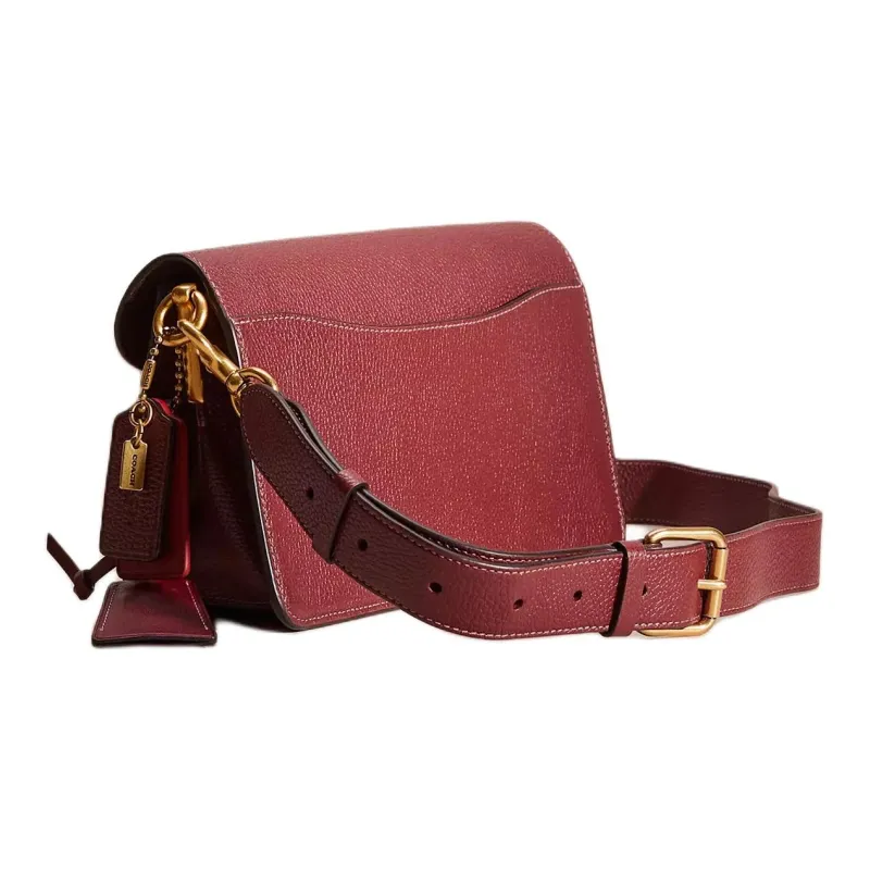 COACH Tabby Polished Pebbled Leather Portable Crossbody Bag Shoulder Bag Medium Size Women's Brass & Burgundy-1