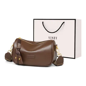 VINEY Cow Leather Patchwork Synthetic Leather Crossbody Bag Shoulder Bag Pillow Bag Regular Women's Coffee