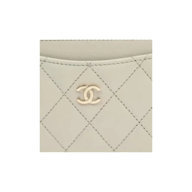 CHANEL Lambskin Card Holder Card Holder Women's Light Gray-1