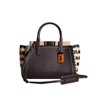 COACH Troupe Glove Tanned Leather One Shoulder Handbag, Crossbody Bag Large Size Unisex Silver/Black Multicolor