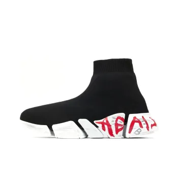 Balenciaga Speed 2.0 Sneakers 'Black Knit With Red Graffiti'