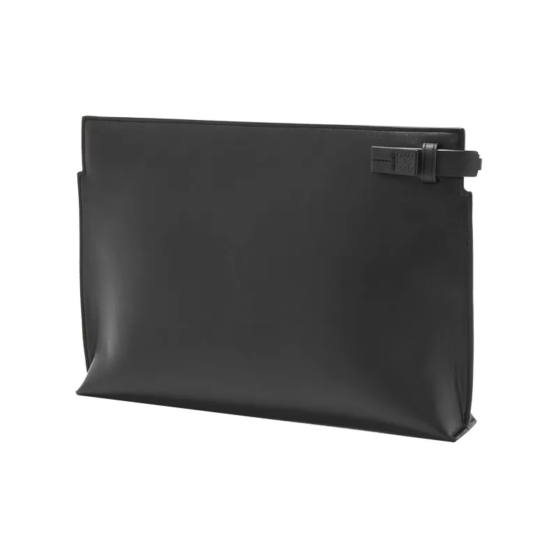LOEWE T Pouch Bag Cow Leather Clutch Small Size Women's Black-2