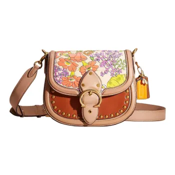 COACH Beat Glove Tanning Saddle Bag Crossbody Shoulder Bag Medium Size Women's Brass Taupe