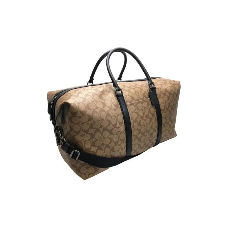 COACH Trekker Canvas With Leather Crossbody Bag Travel Bag Handbag Large Size Men's Khaki Monogram Color-3