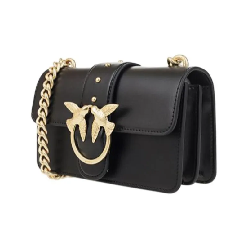 PINKO Cow Leather Crossbody Bag, Bird Bag, Swallow Bag Women's Black-2