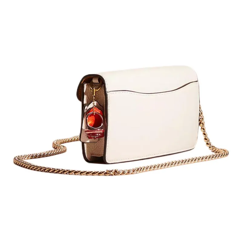 COACH Tabby Polished Pebbled Leather Clutches Shoulder Bag Crossbody Bag Small Size Women's White & Red-1