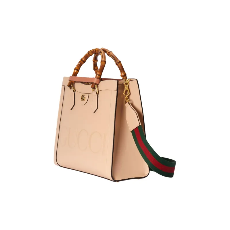 GUCCI Diana Leather Tote Bag Shopping Bag Shoulder Bag Crossbody Bag Handbag Medium Size Women's Light Beige-3