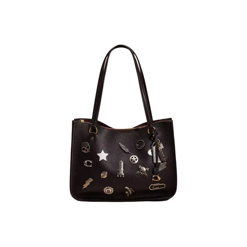 COACH Tyler Polished Pebbled Leather Tote Bag Shopping Bag Shoulder Bag Handbag Large Size Women's Brass & Black-0