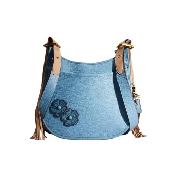 COACH Emery Natural Pebbled Leather Shoulder Bag Crossbody Bag Large Size Women's Brass/Pacific Blue
