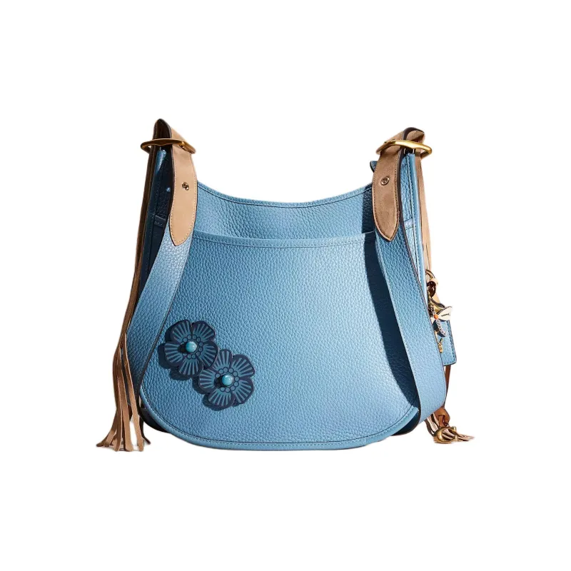 COACH Emery Natural Pebbled Leather Shoulder Bag Crossbody Bag Large Size Women's Brass/Pacific Blue-0