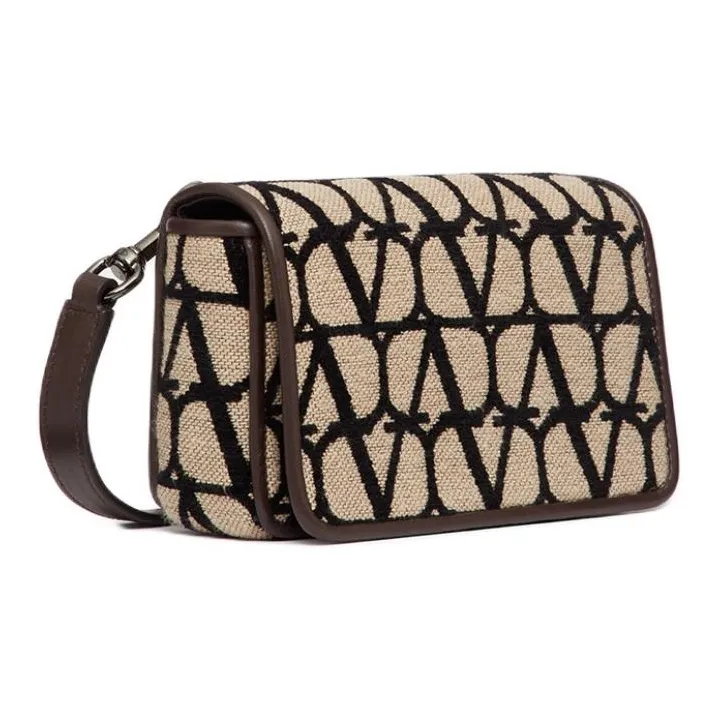 Valentino GARAVANI Calfskin Detail One Shoulder Crossbody Clutches Men's Black & Beige-1