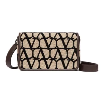 Valentino GARAVANI Calfskin Detail One Shoulder Crossbody Clutches Men's Black & Beige